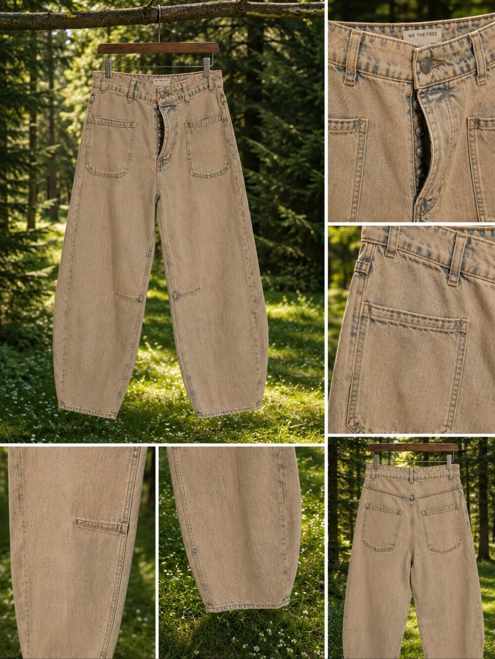 Free People Barrel Jeans Front Button Closure NWOT M, Dusty Blue Color